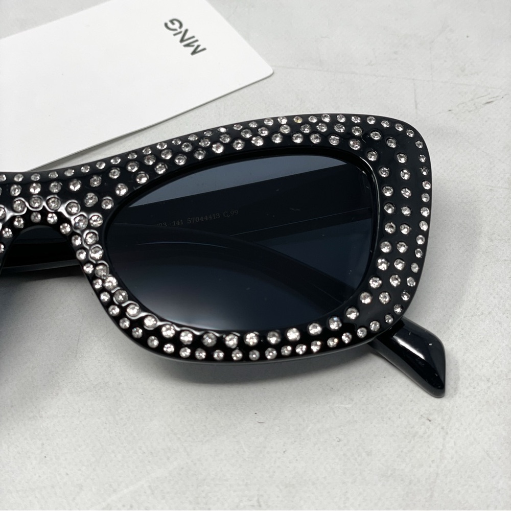 NWT Mango Mng Rhinestone Sunglasses Recycled Materials Black Retro Glam Sexy - Picture 11 of 14